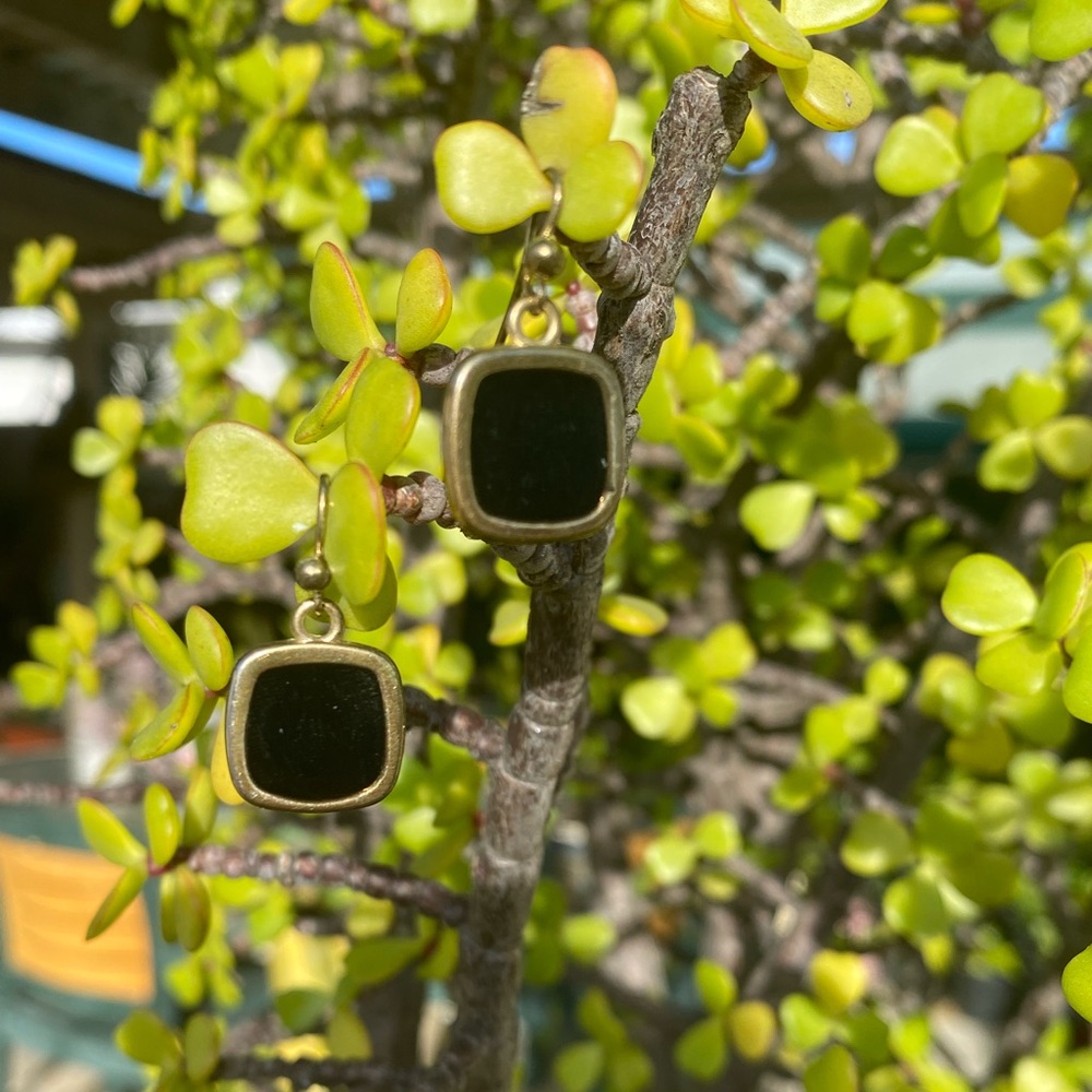Vintage  black cabochon stones Drop Earrings